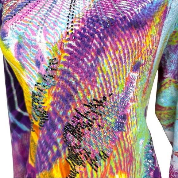Alberto Makali Maximalist Colorful Beaded Graphic Sweater Size Large - Picture 8 of 8